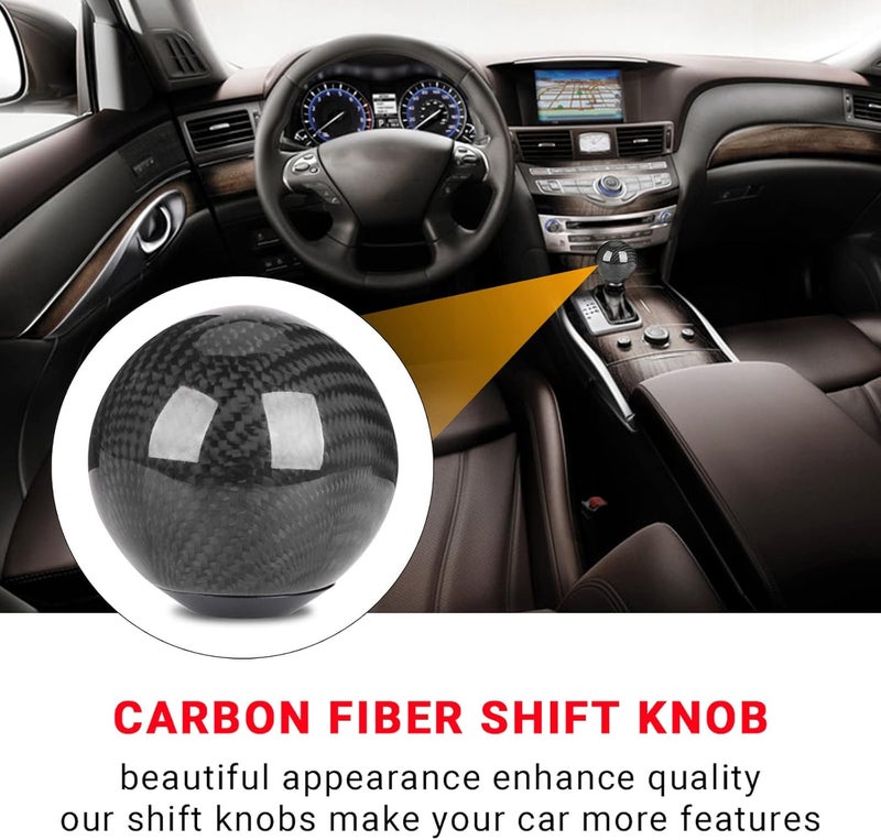 ANDO RACING Carbon Fiber Shift Knob Gear,Universal Carbon Fiber Style Round Ball Shift Knob with 3 Adapter,Fit for Manual Car (Black) - Image 5
